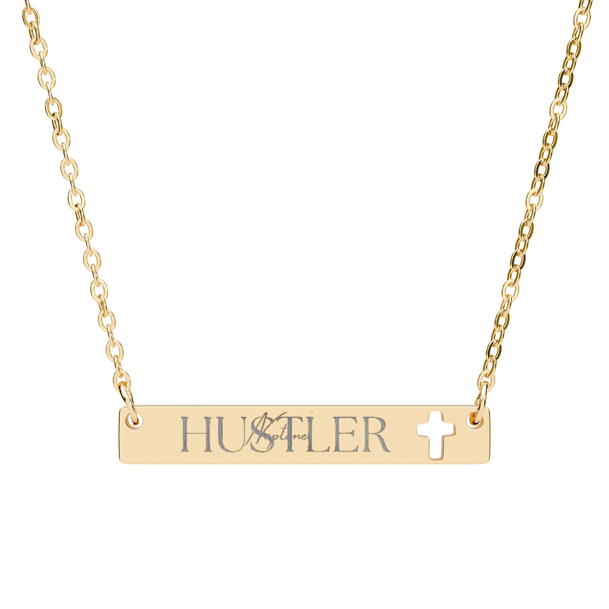 Engravable Cutout Cross Bar Necklace — Personalized Religious Name Bar (Silver or Rose Gold)