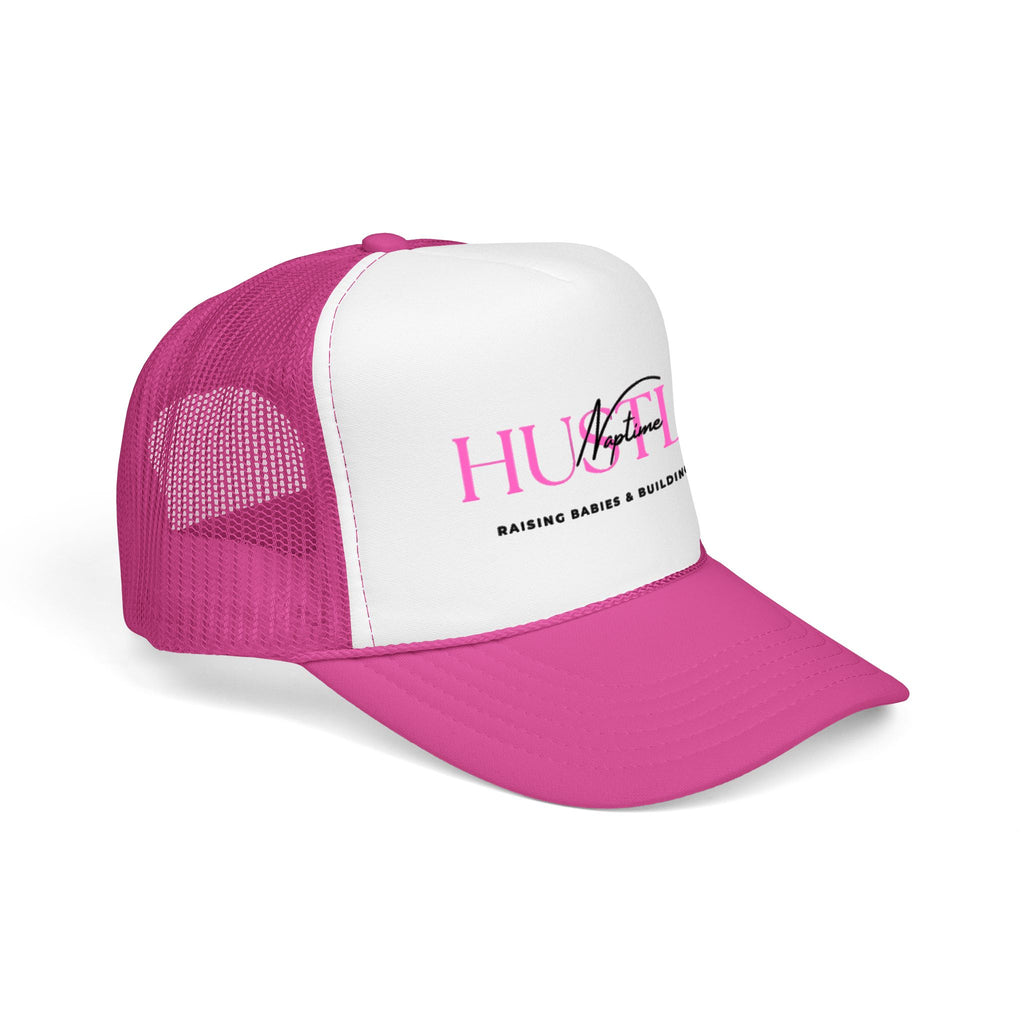 Hustler Mom Trucker Hat — "Raising Babies & Building Brands" Pink Foam Cap
