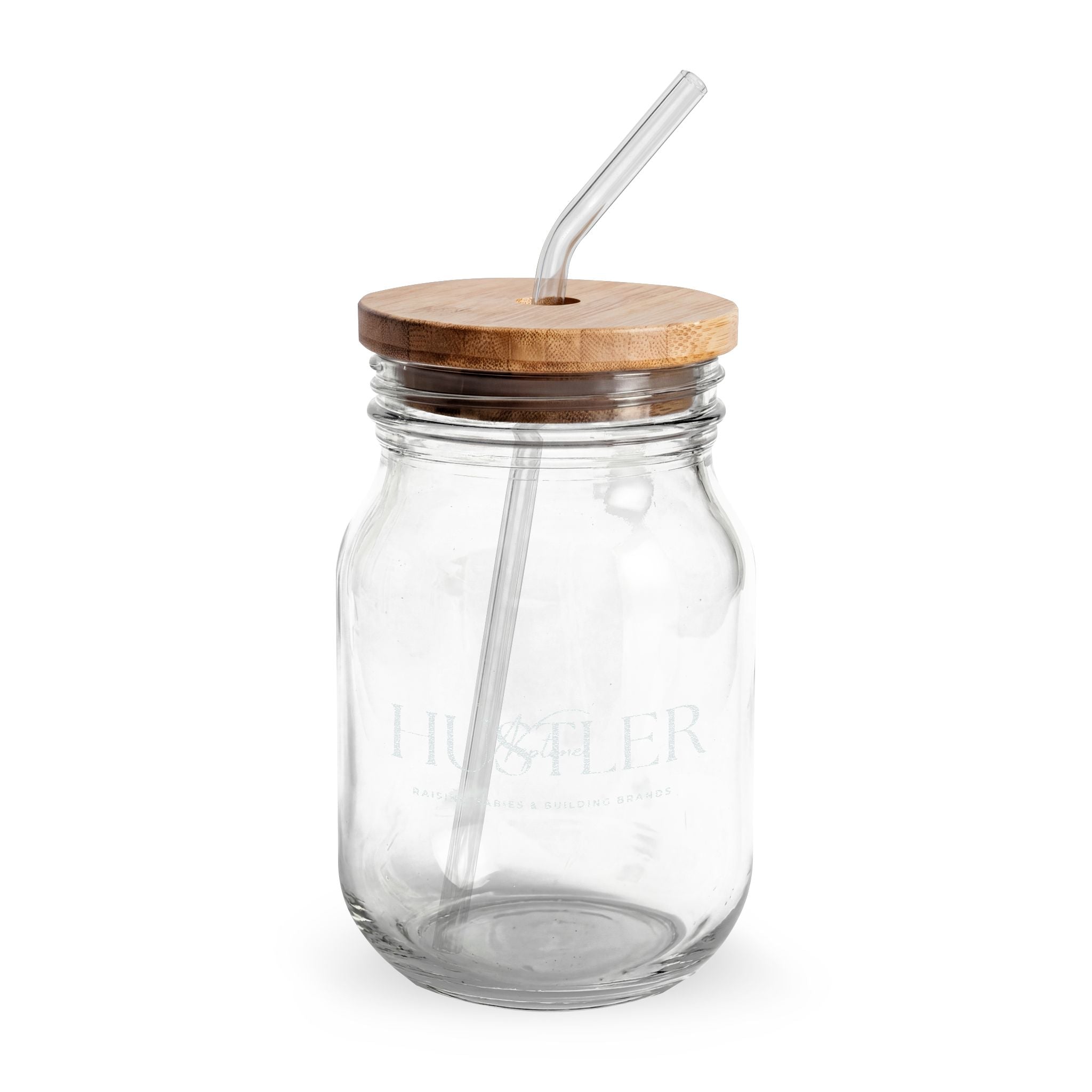 Engraved 16oz Glass Sipper Jar with Bamboo Lid & Straw — Personalized Mason-Style Drinking Cup