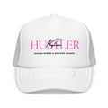 Hustler Mom Trucker Hat — "Raising Babies & Building Brands" Pink Foam Cap