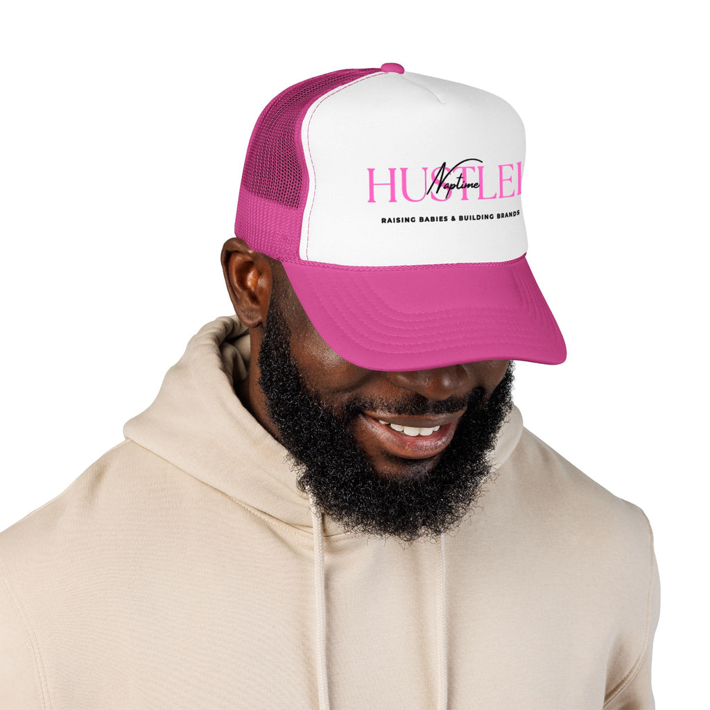 Hustler Mom Trucker Hat — "Raising Babies & Building Brands" Pink Foam Cap