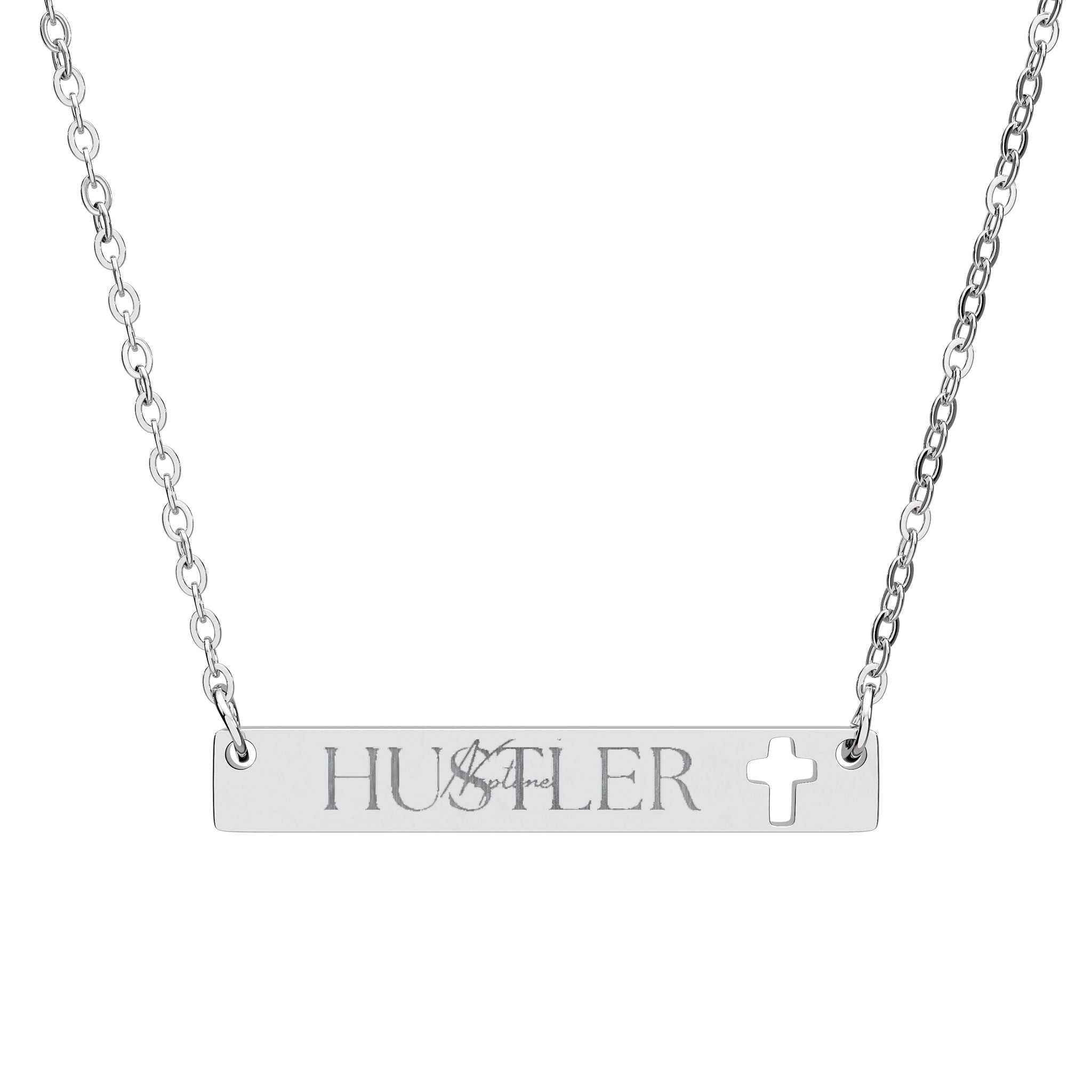 Engravable Cutout Cross Bar Necklace — Personalized Religious Name Bar (Silver or Rose Gold)