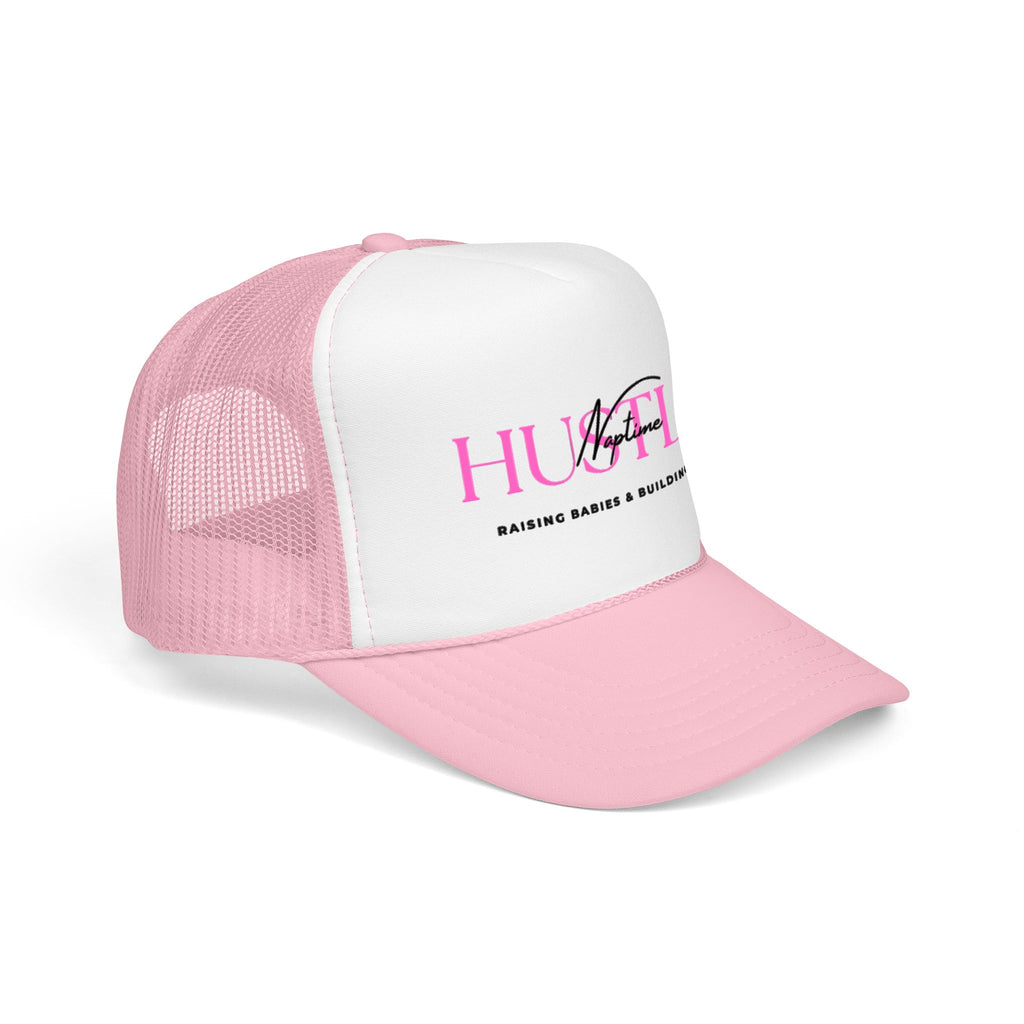 Hustler Mom Trucker Hat — "Raising Babies & Building Brands" Pink Foam Cap