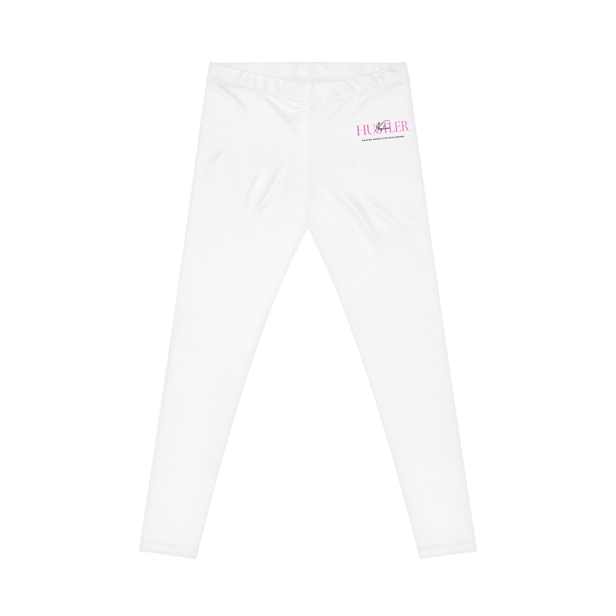 "HUNTER" Pink Script White Women's Leggings — Casual Everyday Yoga & Athleisure