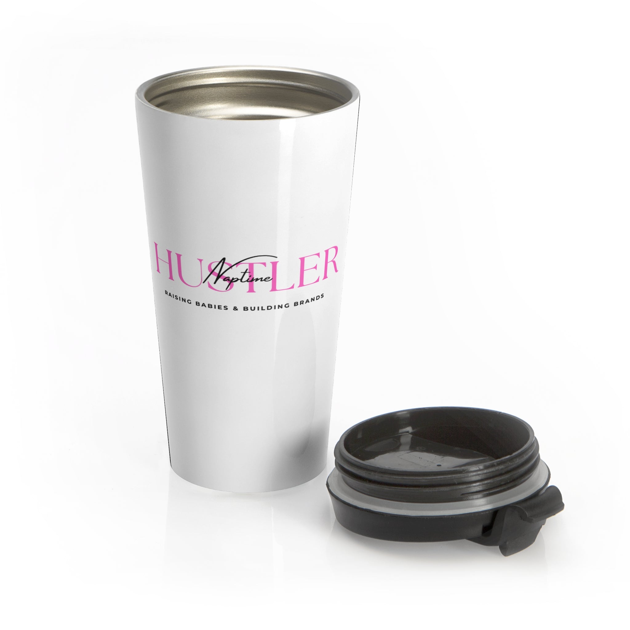 Hustler Mom Stainless Steel Travel Mug — Pink 'Hustler' Coffee Tumbler for Moms
