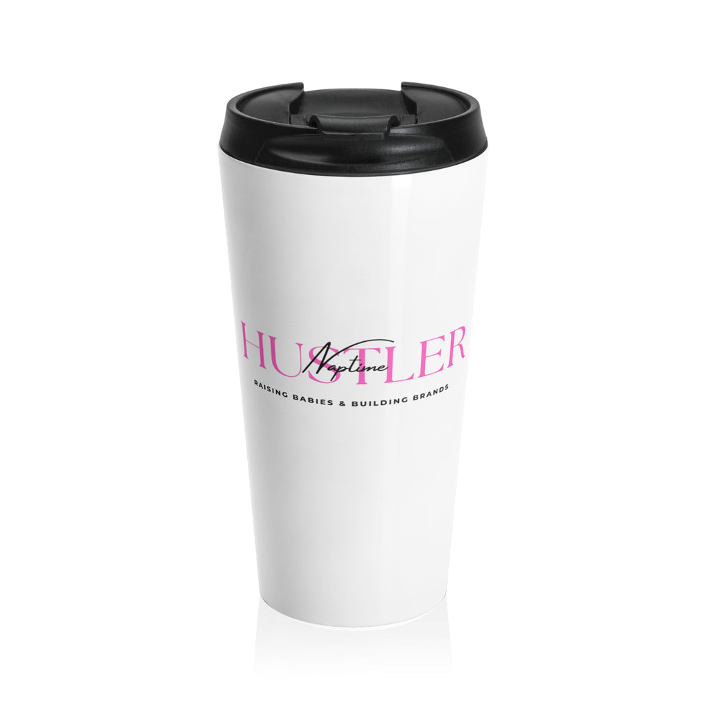 Hustler Mom Stainless Steel Travel Mug — Pink 'Hustler' Coffee Tumbler for Moms