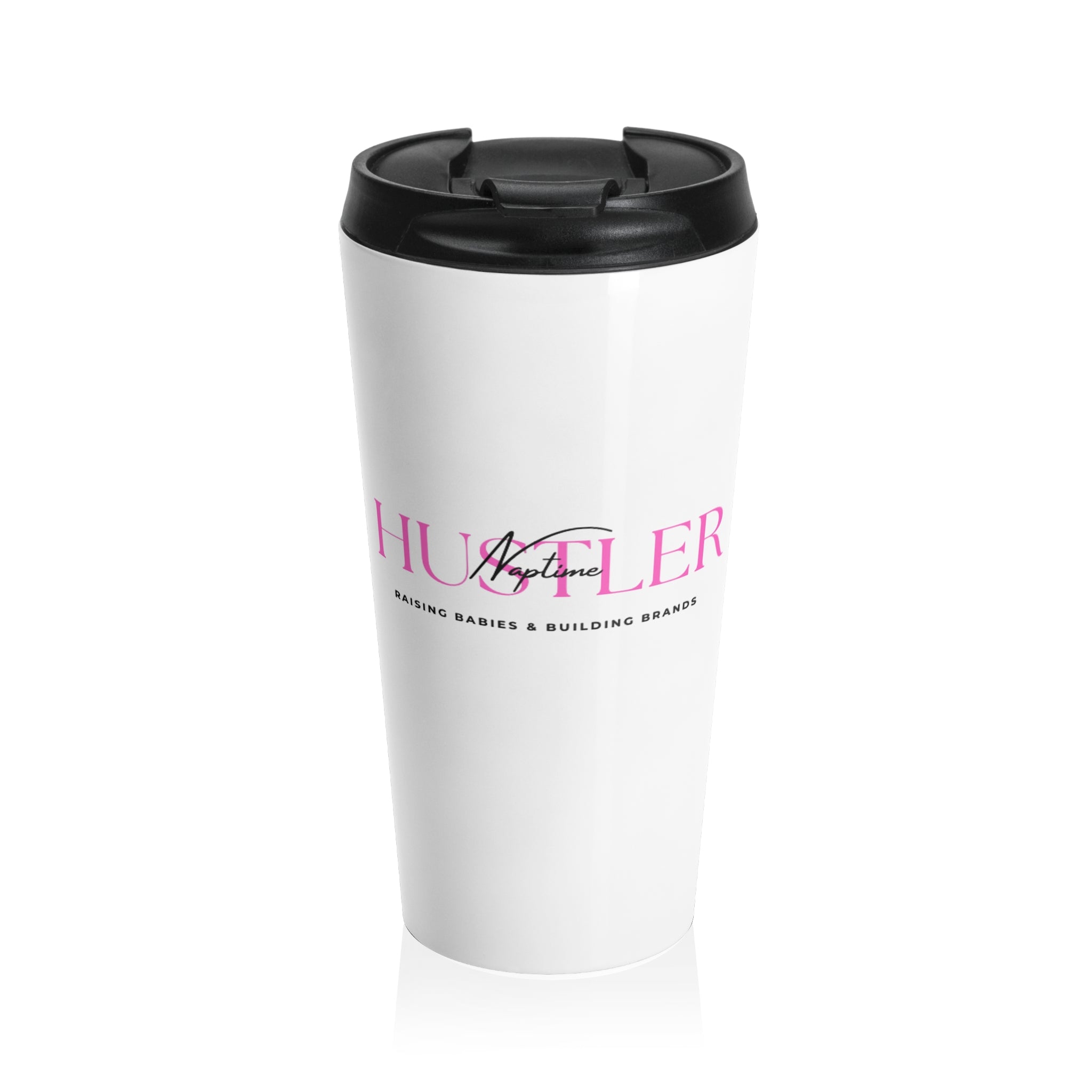 Hustler Mom Stainless Steel Travel Mug — Pink 'Hustler' Coffee Tumbler for Moms